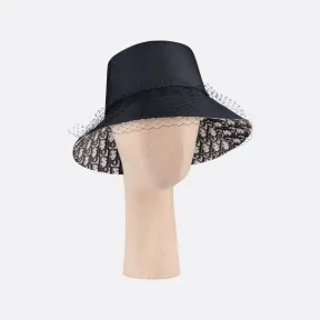 迪奥/Dior Teddy D CD Oblique黑色宽帽檐渔夫帽 搭配面纱 95TDD924G130-C900