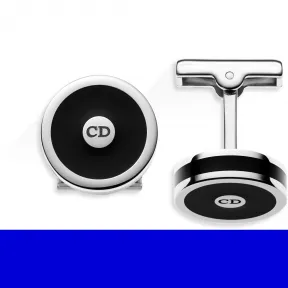 迪奥/Dior 黑色漆面镀钯袖扣 D72456HOM D004