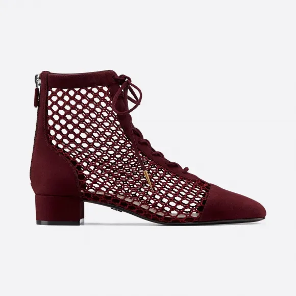 迪奥/Dior Naughtily-D 酒红色网眼布和绒面革靴子系列 KDI492SUR-S33R