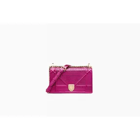 迪奥/Dior Diorama桃红色金属光泽microcannage迷你藤格纹图案小牛皮小手提包 M0421OSKN M97K