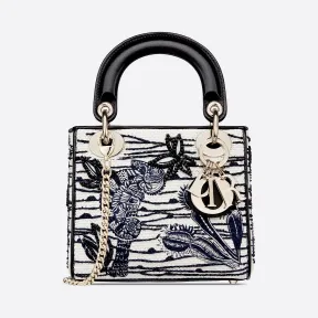 迪奥/Dior Lady Dior Toile de Jouy 迷你白色刺绣编织皮革手袋 M0505ORBU-M09E