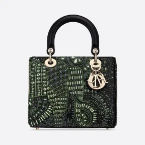 迪奥/Dior Lady Dior Dior Animals 中号绿色刺绣光滑牛皮革手袋 M0565OWAQ-M55E