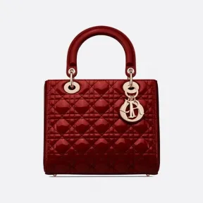 迪奥/Dior 中号樱桃红漆皮牛皮革藤格纹 Lady Dior 手袋 M0565OWCB-M323