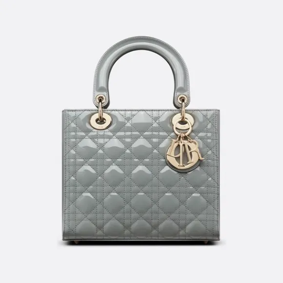 迪奥/Dior 中号 Lady Dior 手袋 灰色漆皮牛皮革藤格纹 M0565OWCB_M41G_TU