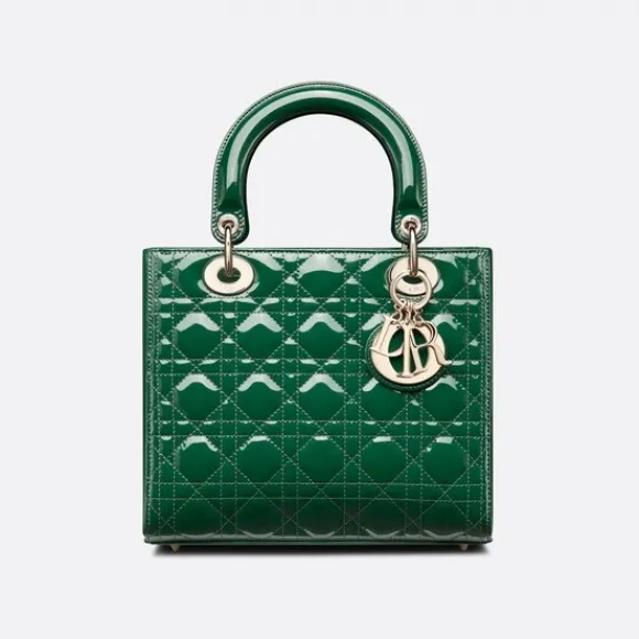 迪奥/Dior 中号 Lady Dior 手袋 松绿色漆皮牛皮革藤格纹 M0565OWCB_M669_TU