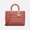 迪奥/Dior 大号 Lady Dior 手袋 铁锈色羊皮革藤格纹 M0566ONGE_M48M_TU