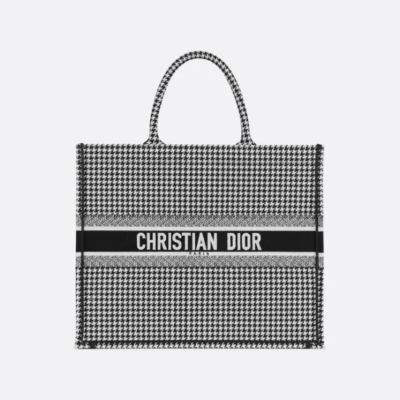 迪奥/Dior Dior Book Tote 黑色和白色千鸟格纹刺绣托特包 M1286ZRPI-M081