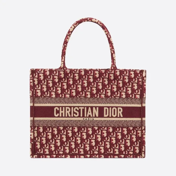 迪奥/Dior Dior Book Tote 小号酒红色 Dior Oblique 图案刺绣托特包 M1296ZRIW-M974