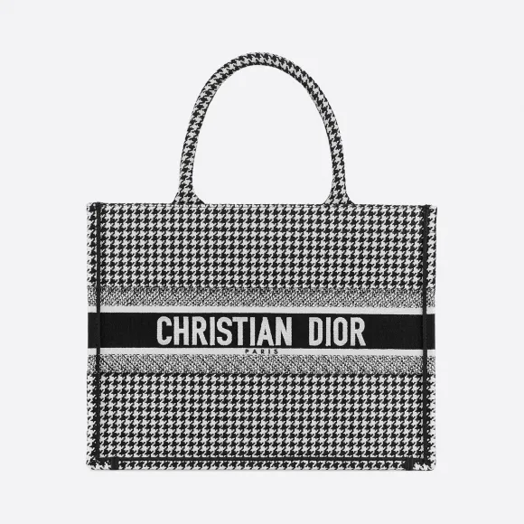 迪奥/Dior Dior Book Tote 小号黑色和白色千鸟格纹刺绣托特包 M1296ZRPI-M081