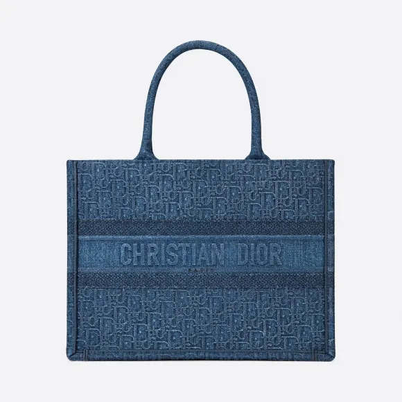 迪奥/Dior Dior Book Tote 小号蓝色牛仔 Dior Oblique 图案刺绣托特包 M1296ZWAL-M928
