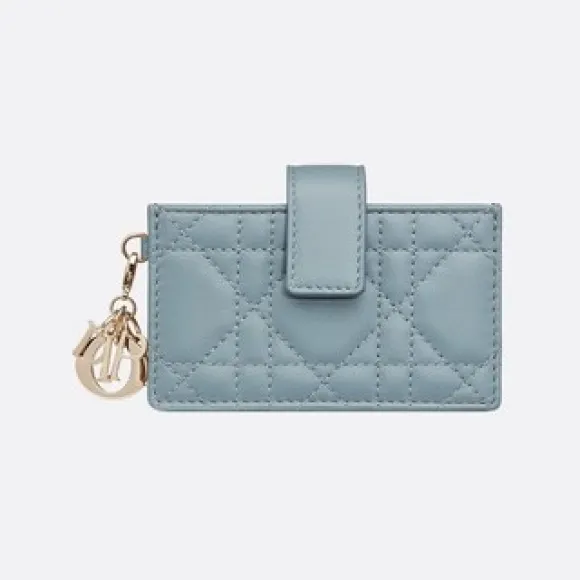 迪奥/Dior Lady Dior 5 格卡夹 天蓝色羊皮革藤格纹 S0074ONMJ_M81B_TU