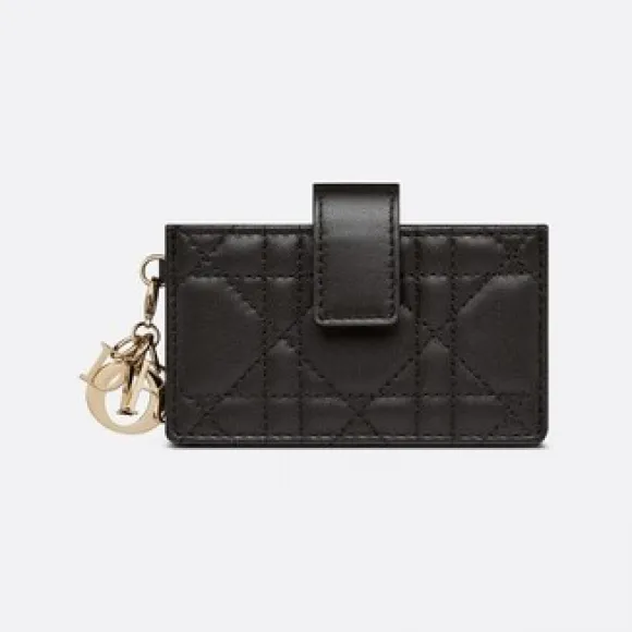迪奥/Dior Lady Dior 5 格卡夹 黑色羊皮革藤格纹 S0074ONMJ_M900_TU