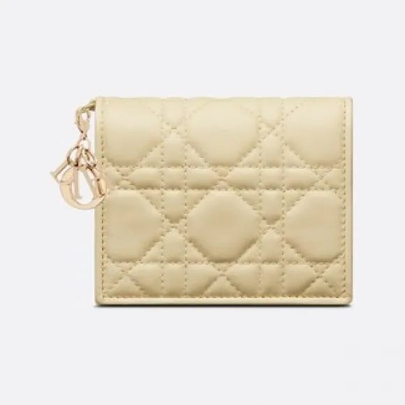 迪奥/Dior 迷你 Lady Dior 钱包 浅黄色羊皮革藤格纹 S0178ONMJ_M26Y_TU