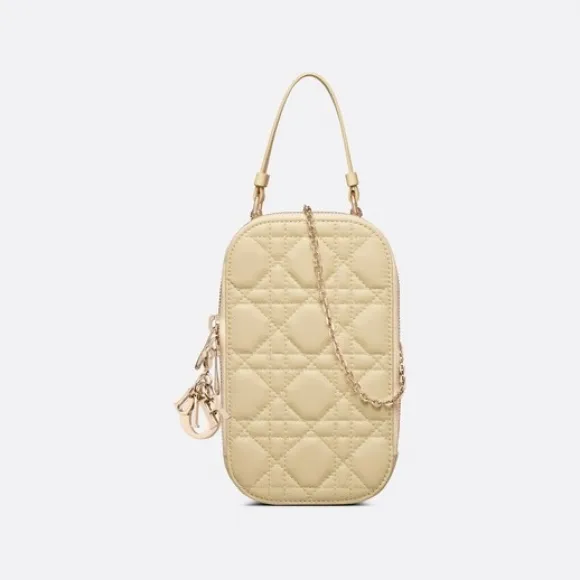 迪奥/Dior Lady Dior 手机袋 浅黄色羊皮革藤格纹 S0872ONMJ_M26Y_TU