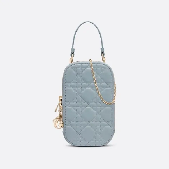 迪奥/Dior Lady Dior 手机袋 云雾蓝羊皮革藤格纹 S0872ONMJ_M81B_TU