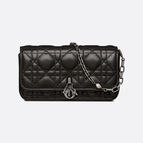 迪奥/Dior Lady Dior 手机袋 黑色羊皮革藤格纹 S0977BNMJ_M900_TU