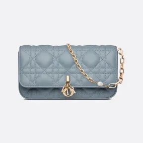 迪奥/Dior Lady Dior 手机袋 云雾蓝羊皮革藤格纹 S0977ONMJ_M81B_TU
