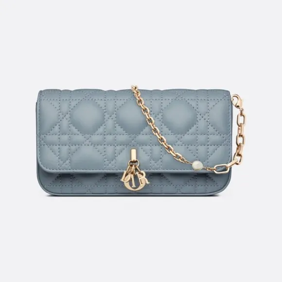 迪奥/Dior Lady Dior 手机袋 云雾蓝羊皮革藤格纹 S0977ONMJ_M81B_TU