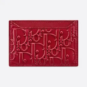 迪奥/Dior 樱桃红小号牛皮革 Dior Oblique 图案扁平卡夹 S5427CWSO-M52R