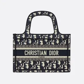 迪奥/Dior Dior Book Tote 迷你蓝色 Dior Oblique 图案刺绣托特包 S5475ZRIW-M928