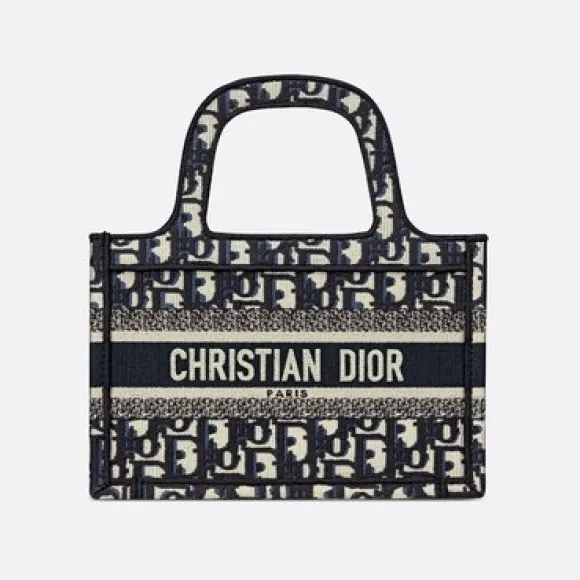 迪奥/Dior Dior Book Tote 迷你蓝色 Dior Oblique 图案刺绣托特包 S5475ZRIW-M928