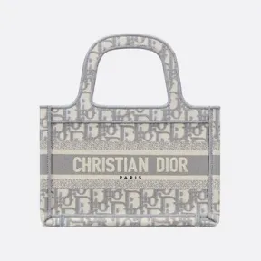 迪奥/Dior 灰色帆布 Dior Oblique 图案刺绣 Dior Book Tote 迷你托特包 S5475ZRIW-M932