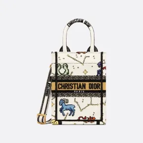 迪奥/Dior 迷你 Book Tote 手机袋 奶白色面料多色 Dior Pixel Zodiac 图案刺绣 (13 x 18 x 5 cm) S5555CRTY_M941_TU