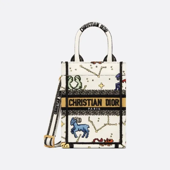 迪奥/Dior 迷你 Book Tote 手机袋 奶白色面料多色 Dior Pixel Zodiac 图案刺绣 (13 x 18 x 5 cm) S5555CRTY_M941_TU