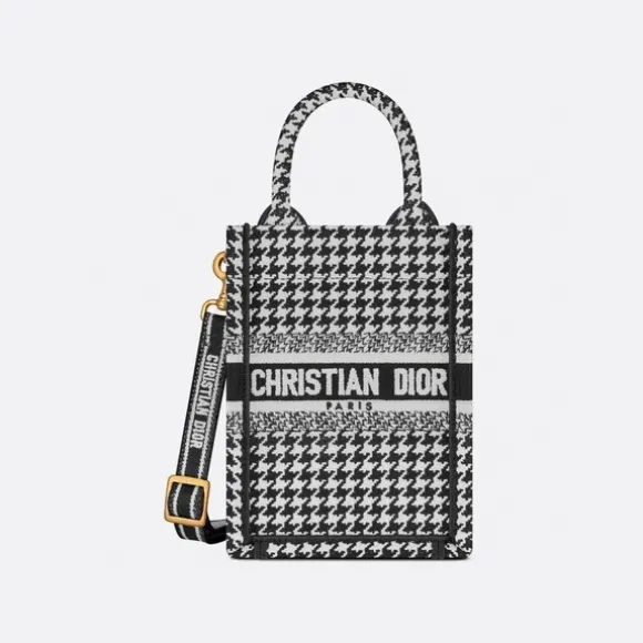 迪奥/Dior 迷你 Book Tote 手机袋 黑色和白色超迷你千鸟格纹刺绣 (13 x 18 x 5 cm) S5555CZAE_M911_TU