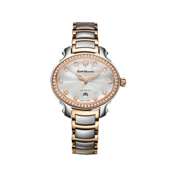 艾米龙/Emile Chouriet 明珠系列 精钢 18K玫瑰金表圈镶嵌56颗天然钻石 自动机械 女表 06.3881.L.6.9.22.3