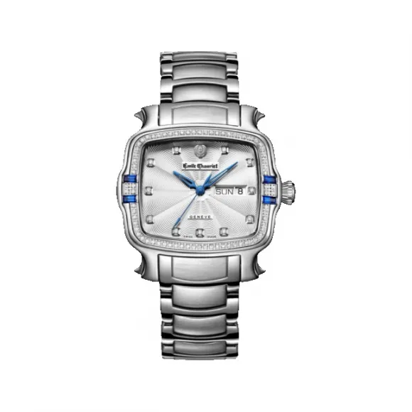 艾米龙/Emile Chouriet 明珠系列 精钢 表圈镶嵌74颗天然钻石和4颗蓝宝石 自动机械 男表 09.3883.G.6.D.27.6