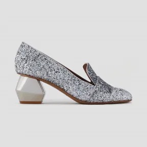 安普里奥·阿玛尼/Emporio Armani 镀铬六角形鞋跟闪光涂层纳帕皮女鞋 11623673wv