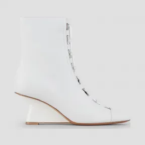 安普里奥·阿玛尼/Emporio Armani 不对称坡跟系带纳帕皮踝靴 11689326kd