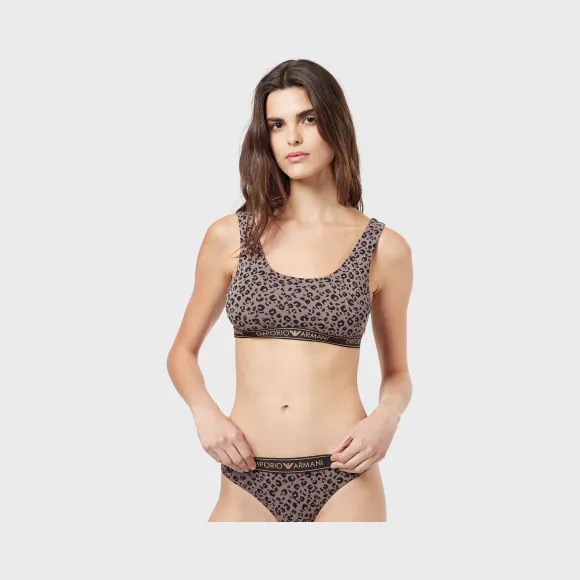 安普里奥·阿玛尼/Emporio Armani 动物纹印花和标识条带一字形文胸 48223228wg