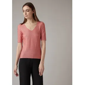 乔治阿玛尼/Giorgio Armani 水平条纹闪亮罗纹粘胶毛衣 38812739qc