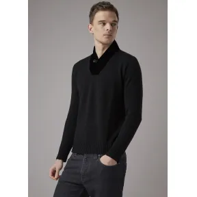 乔治阿玛尼/Giorgio Armani 披肩领口平滑针织天鹅绒毛线衫 39911731xv