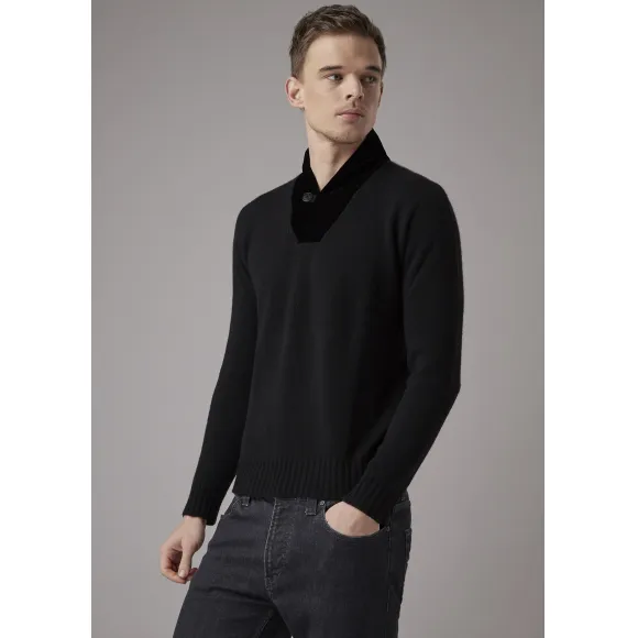 乔治阿玛尼/Giorgio Armani 披肩领口平滑针织天鹅绒毛线衫 39911731xv