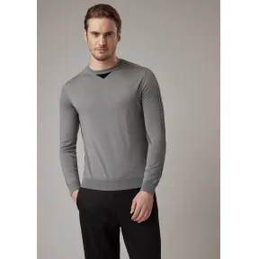 乔治阿玛尼/Giorgio Armani 双色人字纹嵌花初剪羊毛毛线衫 39929362cd