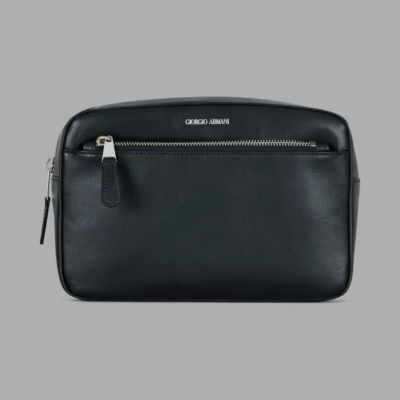 乔治阿玛尼/Giorgio Armani 拉链光滑皮革化妆包 46634096st