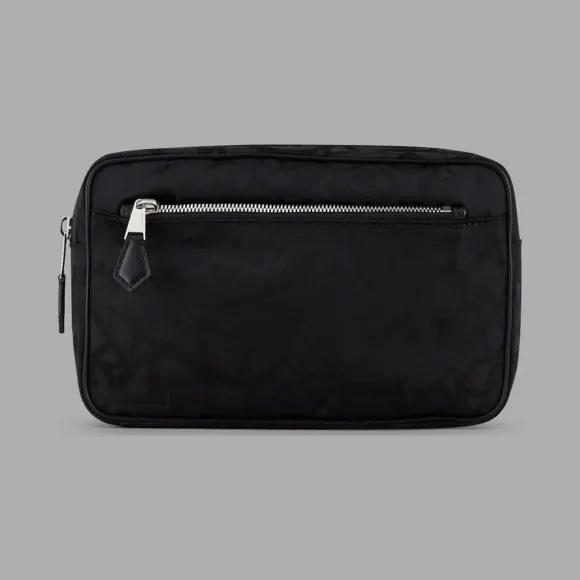 乔治阿玛尼/Giorgio Armani 同色不同调提花标识细节大号尼龙化妆包 46639043rv