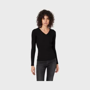 安普里奥·阿玛尼/Emporio Armani 弹力针脚大徽标罗纹 V 领毛线衫 39991977in