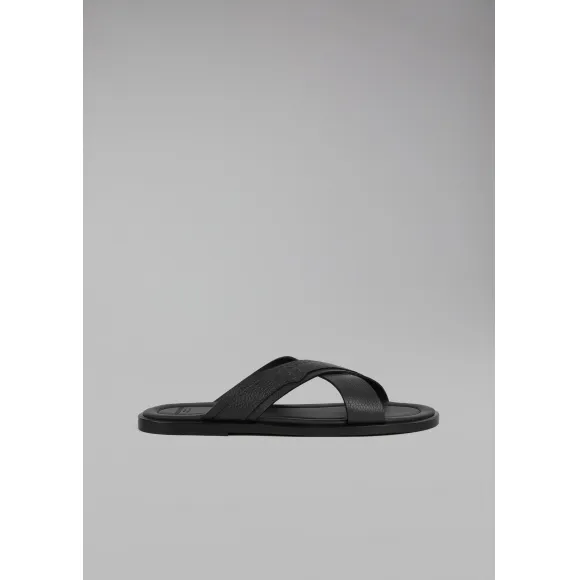 乔治阿玛尼/Giorgio Armani 交叉饰带皮革凉鞋 11538681dc