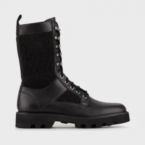 安普里奥·阿玛尼/Emporio Armani Bouclé 羊毛细节皮革登山靴 11779544tq