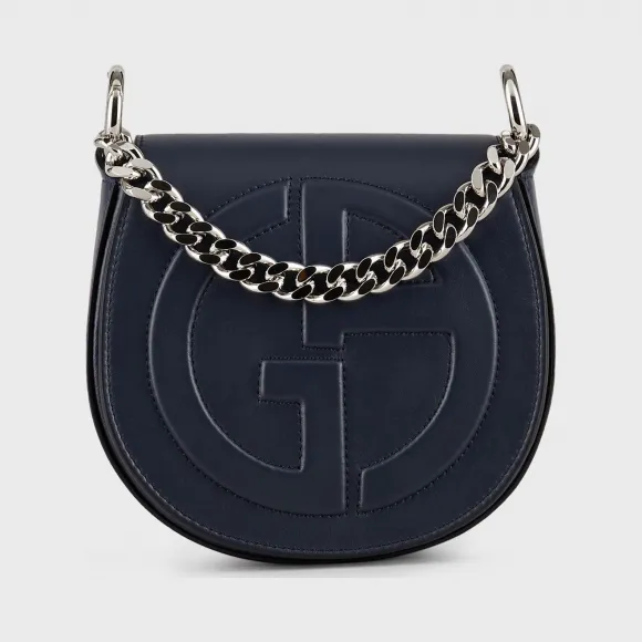 乔治阿玛尼/GIORGIO ARMANI 女士 立体 GA 徽标款皮革圆形斜挎包 45503109ud