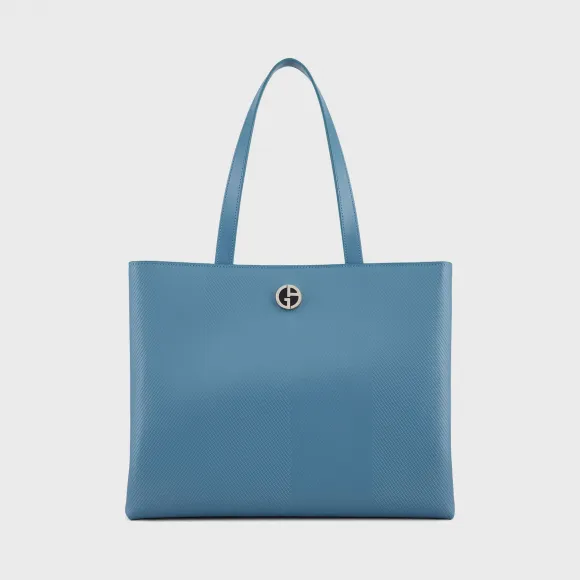 乔治阿玛尼/Giorgio Armani 饰珐琅徽标人字纹印花皮革托特包 22006290js