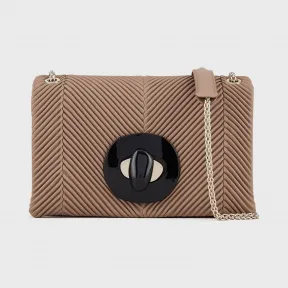 乔治阿玛尼/Giorgio Armani 有机玻璃扣人字斜纹百褶皮革斜挎包 45470752mu