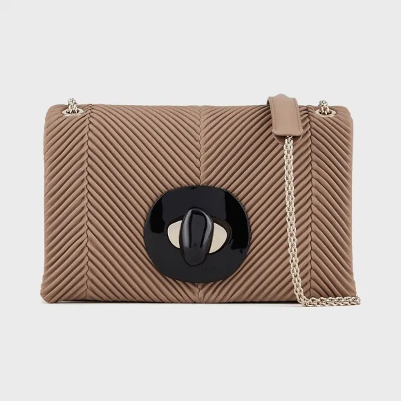 乔治阿玛尼/Giorgio Armani 有机玻璃扣人字斜纹百褶皮革斜挎包 45470752mu