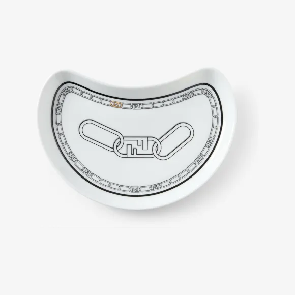 芬迪/Fendi Fendi O’Lock月牙形餐盘白色瓷质开胃菜盘 7AC048ALW4F0GCE 8056582406275