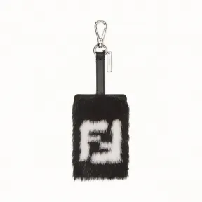 芬迪/Fendi ADDRESS CARD TAG_黑色皮质和貂毛卡片套 7AR712 A4T TF0CQT