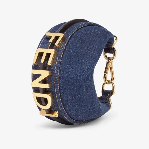 芬迪/Fendi Nano Fendigraphy-蓝色牛仔布手腕包-女士迷你配件 7AS089AL9MF1IRF 8054321984862